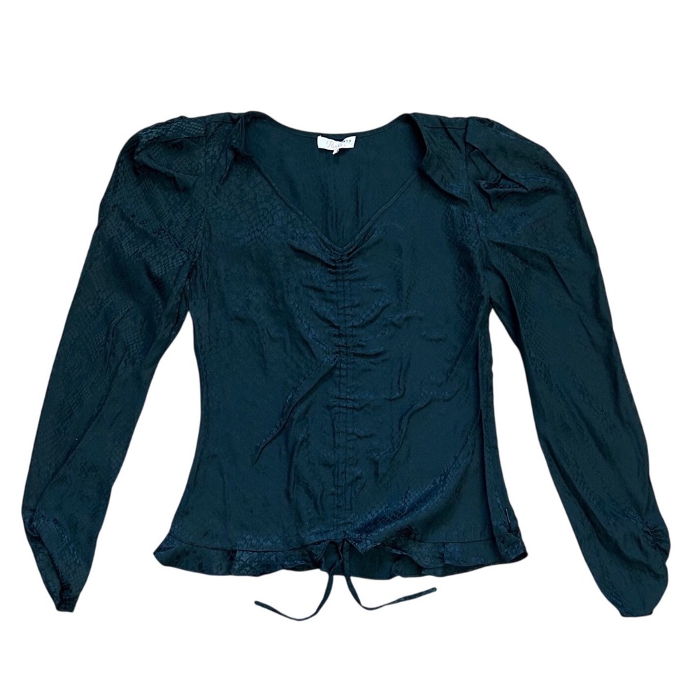 Parker Silk Blend Snakeskin Jacquard Ruched Puff Sleeve Blouse‎ Green XS  Fairy